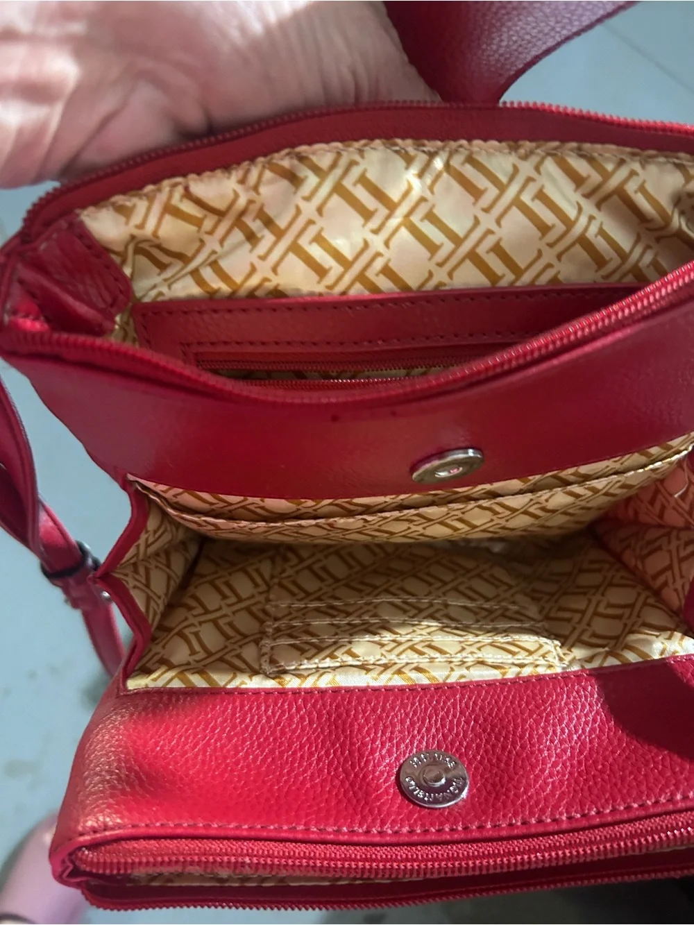 Tignanello Red Leather Multi-Compartment Crossbody Shoulder Bag